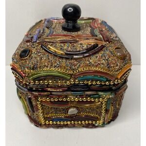 Hand Beaded Keepsake Jewelry Trinket Box Made In India‎ Colorful